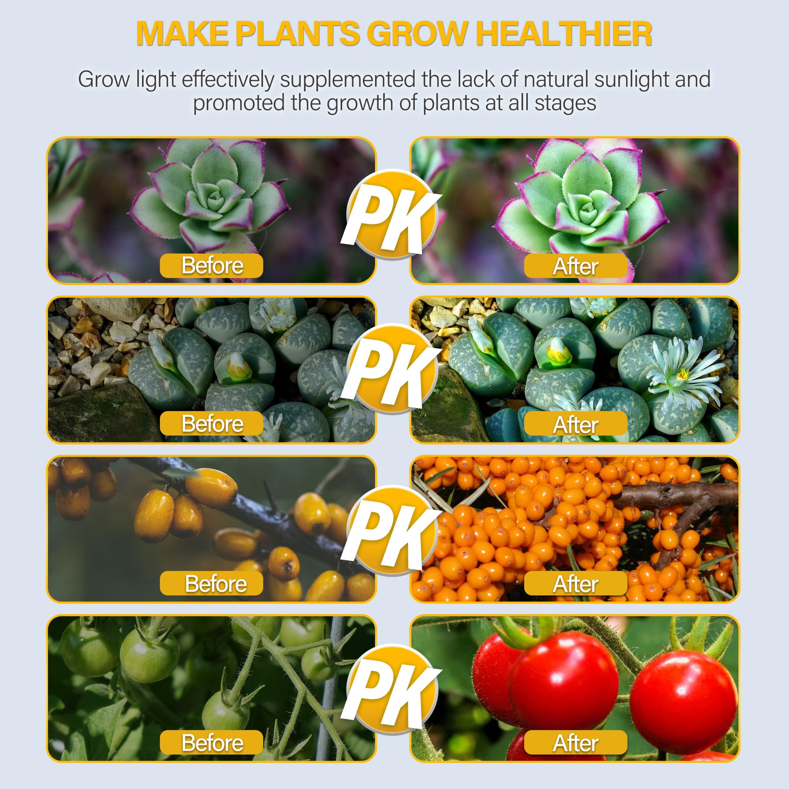 iPower LED Grow Light with Full Spectrum for Indoor Plants, Adjustable Gooseneck, 3 Light Modes&10 Dimmable Levels, 3 Auto Timing Modes, 1 Tubes, Yellow - Image 7