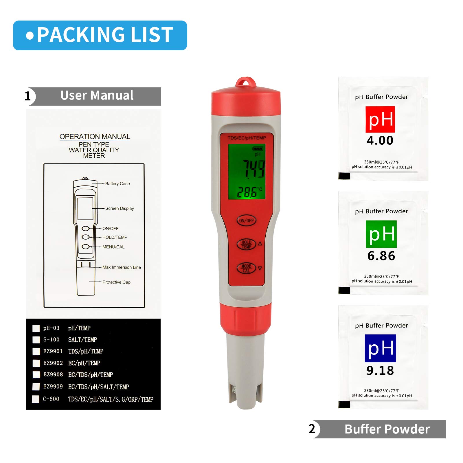 iPower pH Meter Digital Water Lab TDS Tester with EC/Temp Function 4-in-1 ±0.1 High Accuracy for Drinking Water, Pool, Aquarium, Pond, Beer Brewing - Image 8