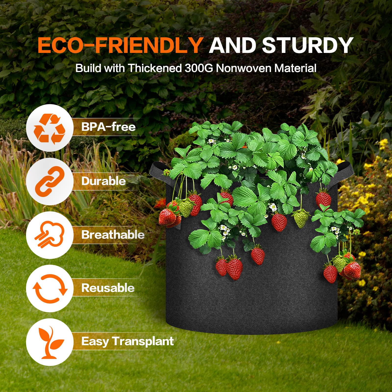 iPower Plant Grow Bag 7 Gallon 6-Pack Heavy Duty Fabric Pots, 300g Thick Nonwoven Fabric Containers Aeration with Nylon Handles, for Planting Vegetables, Fruits, Flowers, Black 2024 Version - Image 3