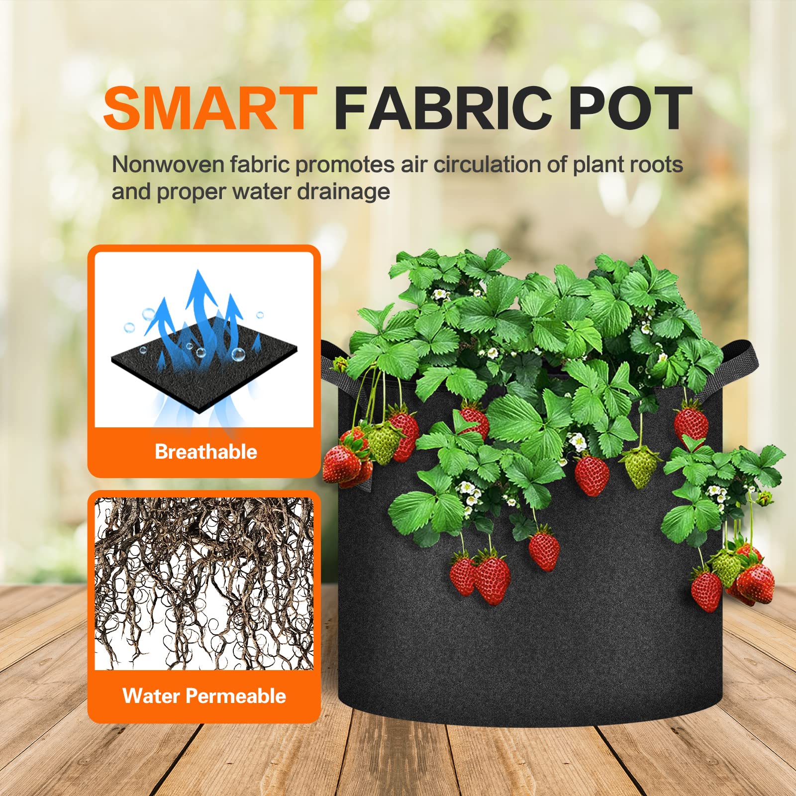 iPower Plant Grow Bag 7 Gallon 6-Pack Heavy Duty Fabric Pots, 300g Thick Nonwoven Fabric Containers Aeration with Nylon Handles, for Planting Vegetables, Fruits, Flowers, Black 2024 Version - Image 5