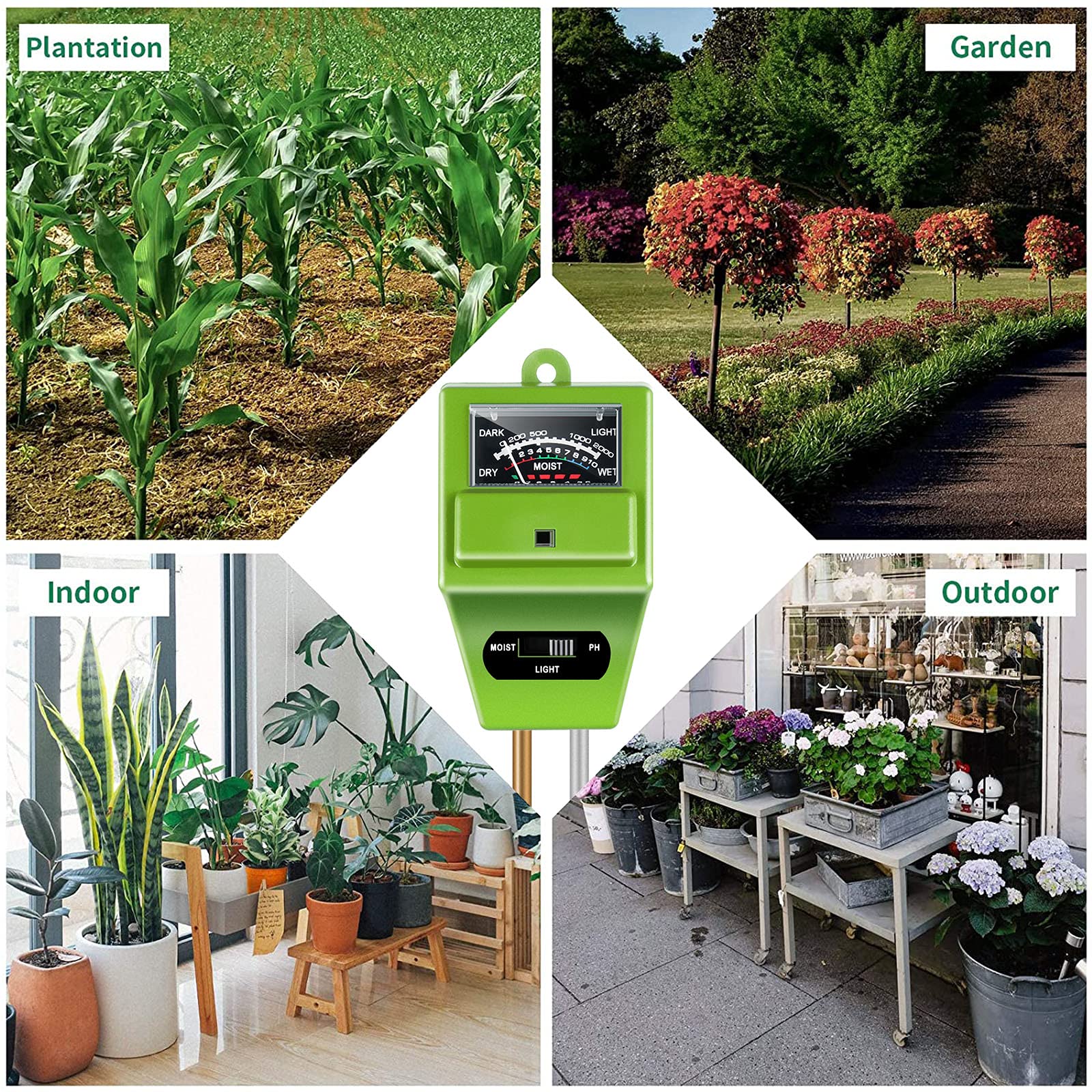 iPower Soil Meter pH Tester Gardening with Moisture Light Function 3-in-1 Tool Kit for Lawn, Farm, Indoor & Outdoor Plant Care, Square, 1 Pack - Image 7