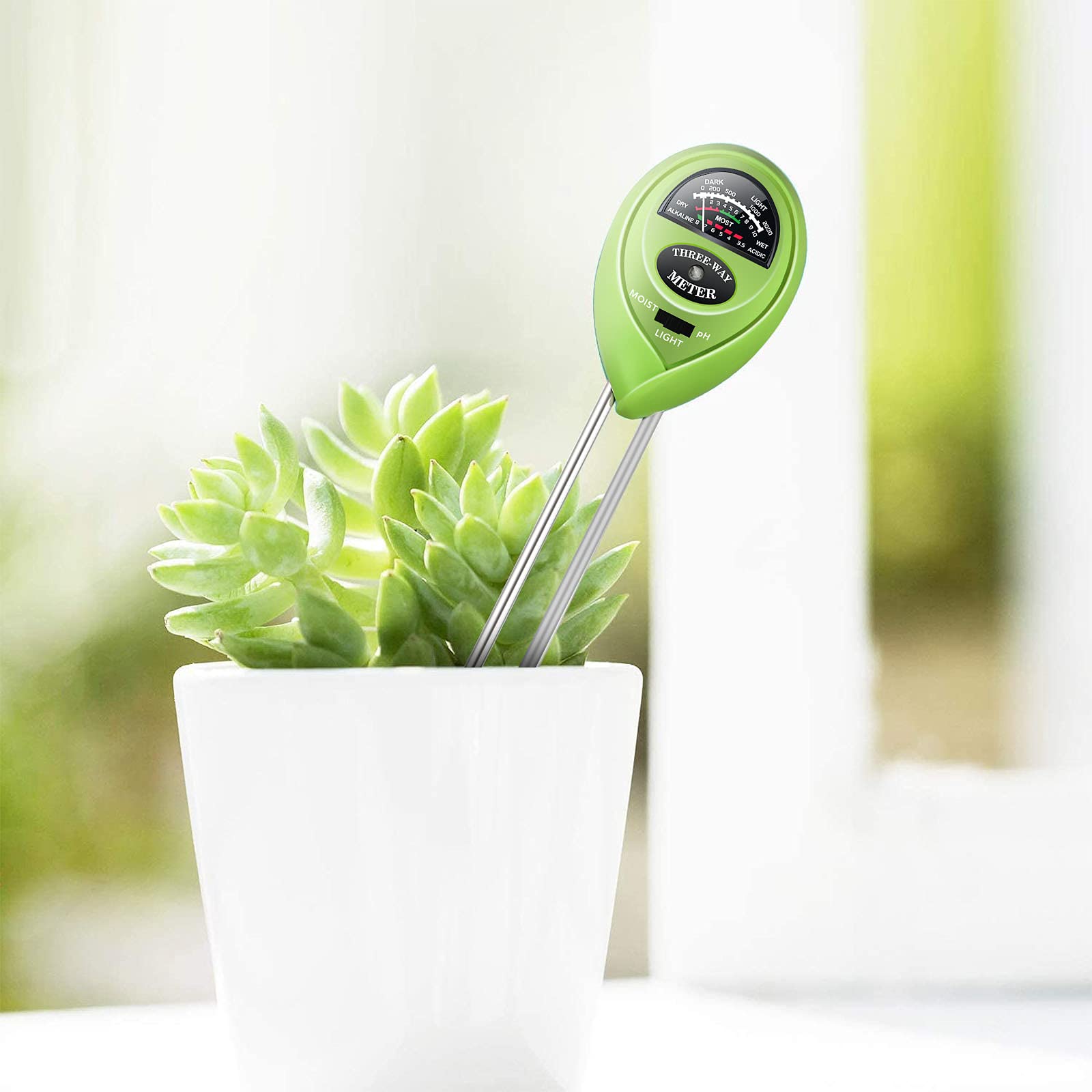 iPower Soil pH Meter, 3-in-1 Moisture Light Tester Kit for Garden Lawn, Farm, Indoor & Outdoor Use, Promote Plants Healthy Growth, Round, Battery Needed, Grass Green - Image 7