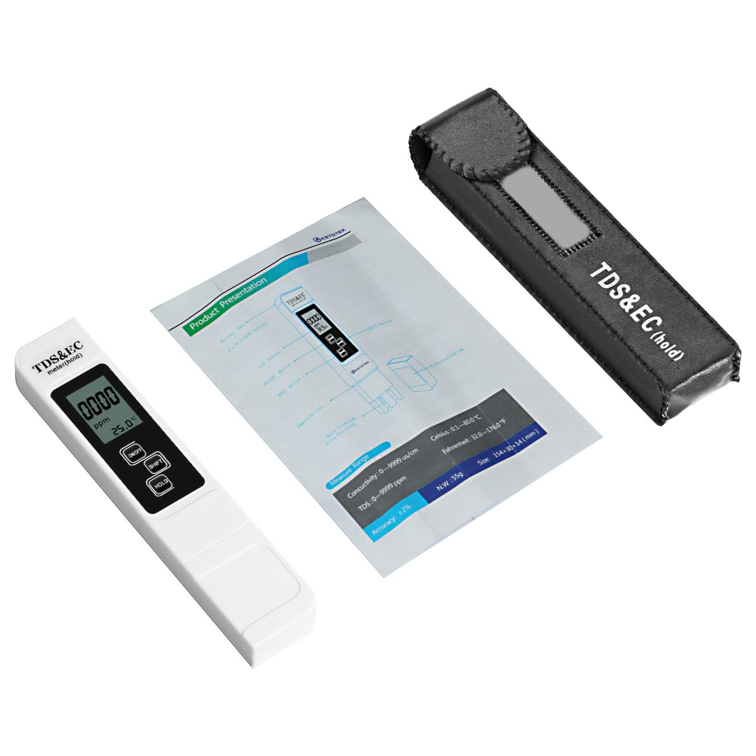 iPower TDS Meter, EC Meter & Temperature Meter 3 in 1 EC TDS and Temperature Test Pen with ± 2% Accuracy Ideal Water Test Meter - Image 5