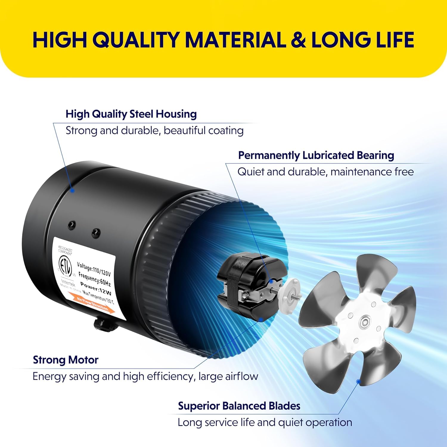 Simple Deluxe 4" 106 CFM Booster Duct Fan with Speed Controller, Low Noise HVAC Exhaust Fan, Suitable for Basements, Bathrooms, Kitchens, and Grow Tents, Black - Image 4