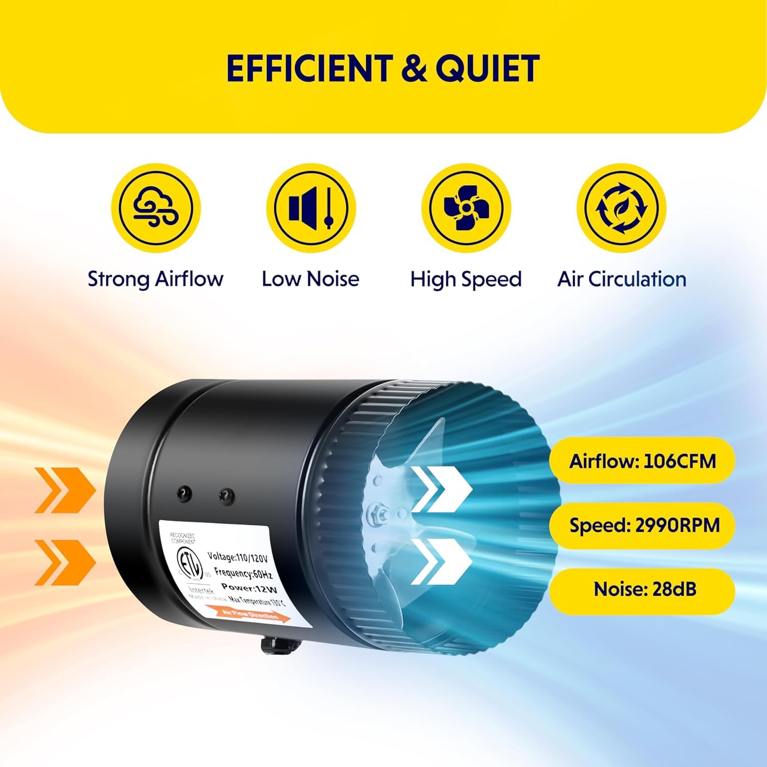 Simple Deluxe 4" 106 CFM Booster Duct Fan with Speed Controller, Low Noise HVAC Exhaust Fan, Suitable for Basements, Bathrooms, Kitchens, and Grow Tents, Black - Image 5