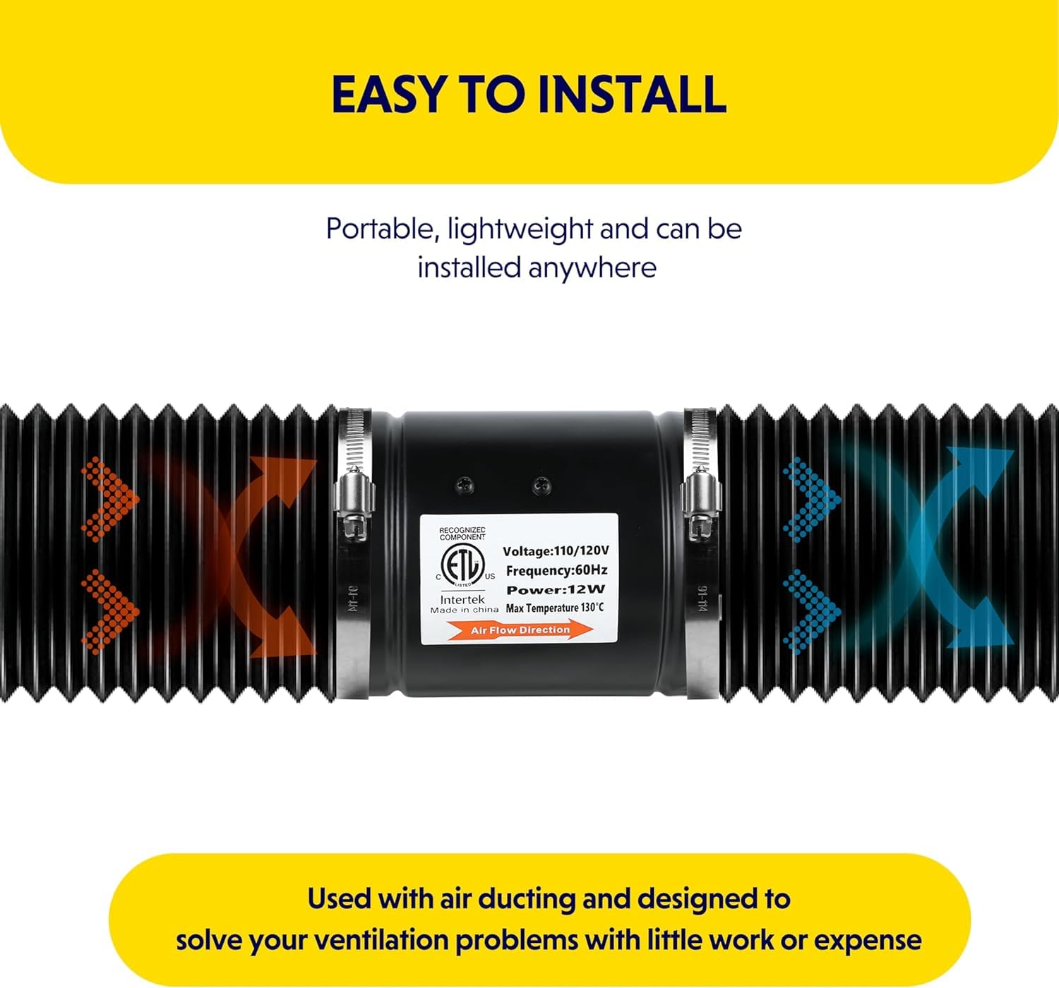 Simple Deluxe 4" 106 CFM Booster Duct Fan with Speed Controller, Low Noise HVAC Exhaust Fan, Suitable for Basements, Bathrooms, Kitchens, and Grow Tents, Black - Image 7