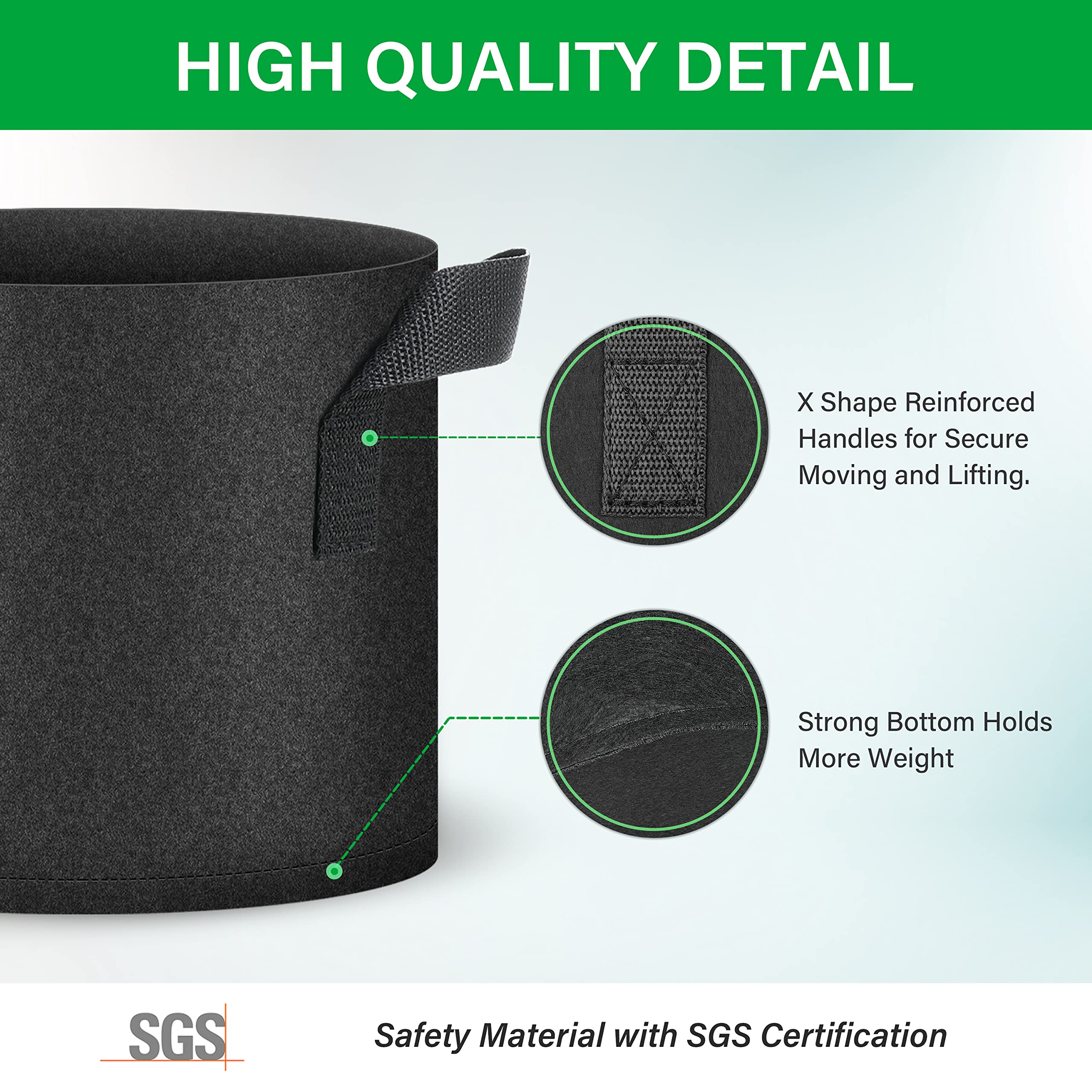 YSSOA 10-Pack 5 Gallon Grow Bags, Tomoato Plant Pots with Handles, Aeration Nonwoven Fabric, Heavy Duty Gardening Planter for Vegetable, Fruits and Flowers, Black - Image 3