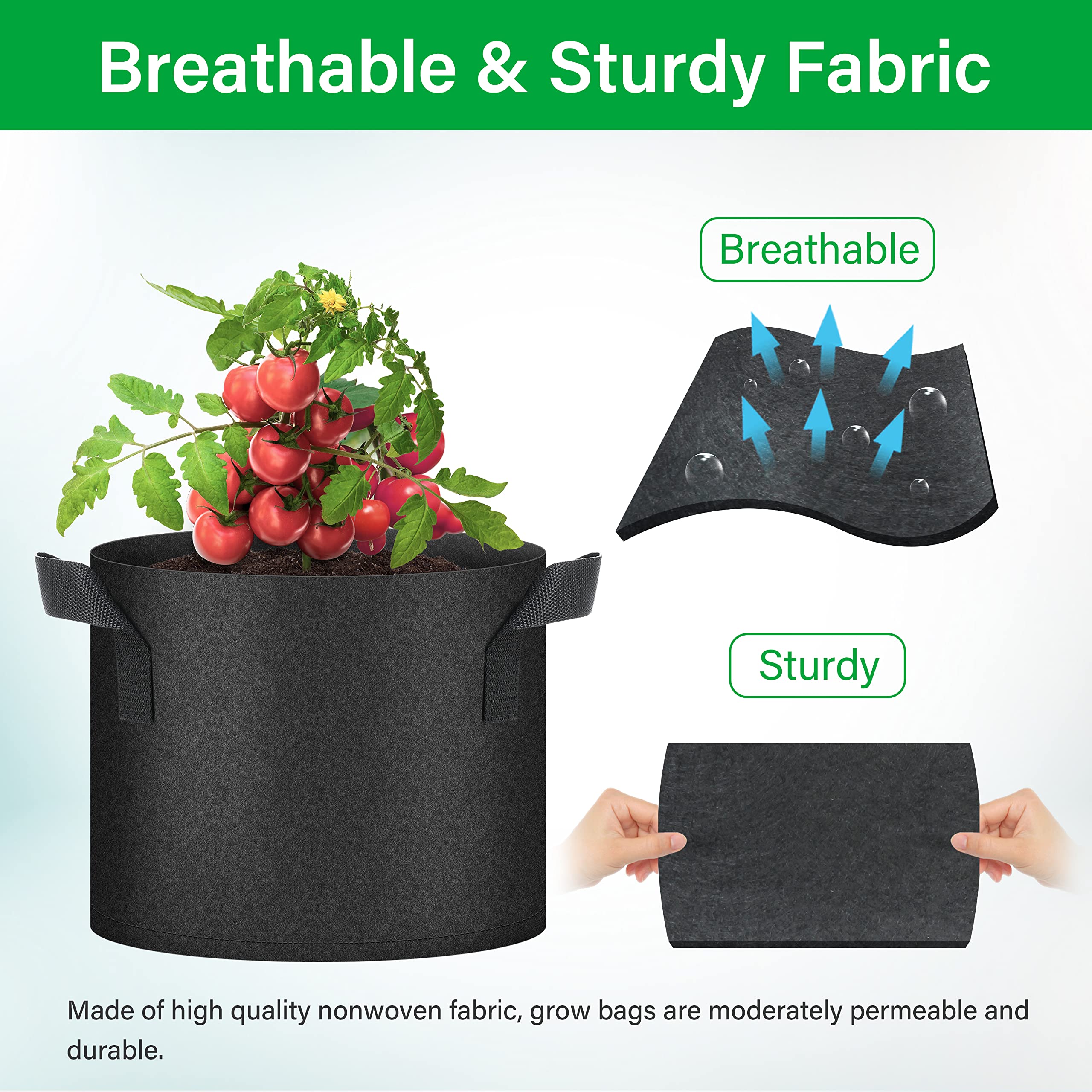 YSSOA 10-Pack 5 Gallon Grow Bags, Tomoato Plant Pots with Handles, Aeration Nonwoven Fabric, Heavy Duty Gardening Planter for Vegetable, Fruits and Flowers, Black - Image 5